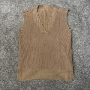 Vintage Tan Knitted Sweater Vest Featuring a V Neck Collar Woman’s